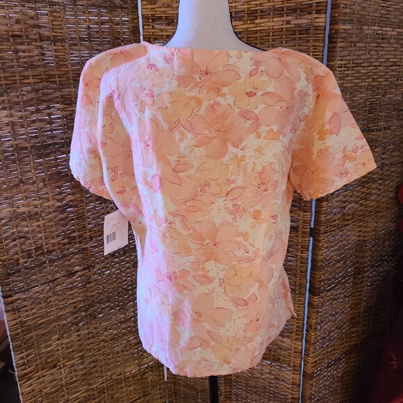 VTG NWT Liz Claiborne Lizsport Field of Flowers Blouse Linen Blend SZ L Button - Picture 5 of 5